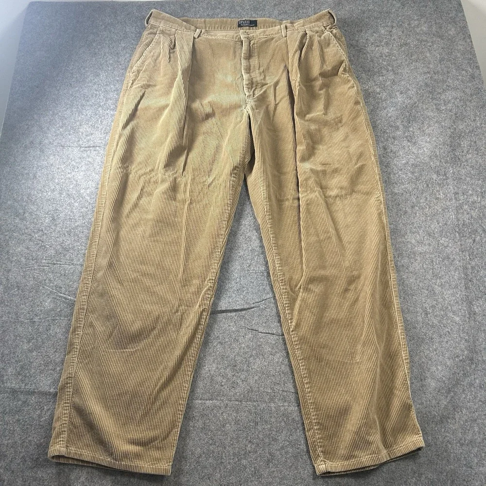 Vintage Polo Ralph Lauren Pants Mens 40x32 Corduroy Straight Leg Brown USA FLAW